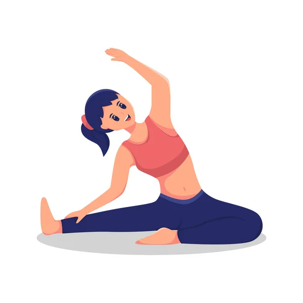 Woman Sitting Yoga Pose Character Design — Stock Vector