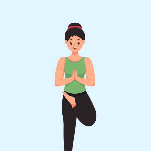 Woman Doing Yoga Practice Character Illustration — Stock Vector