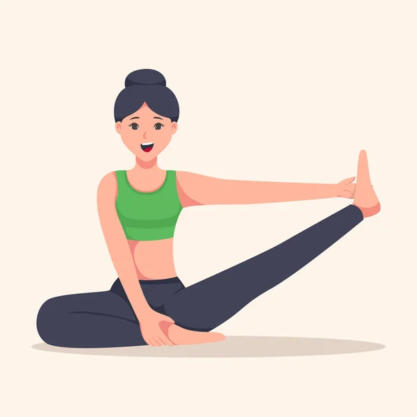 Woman Practicing Yoga Character Illustration — Stock Vector