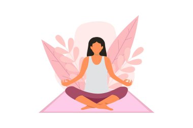 Yoga Yapan Kadın Düz Tasarım Çizimi