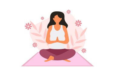 Yoga Yapan Kadın Düz Tasarım Çizimi