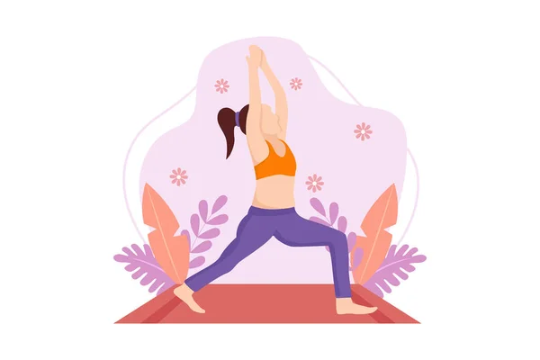 Woman Doing Yoga Flat Design Illustration — Stock Vector
