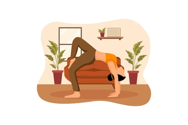 Ilustrasi Rancangan Datar Yoga Dalam Ruangan - Stok Vektor