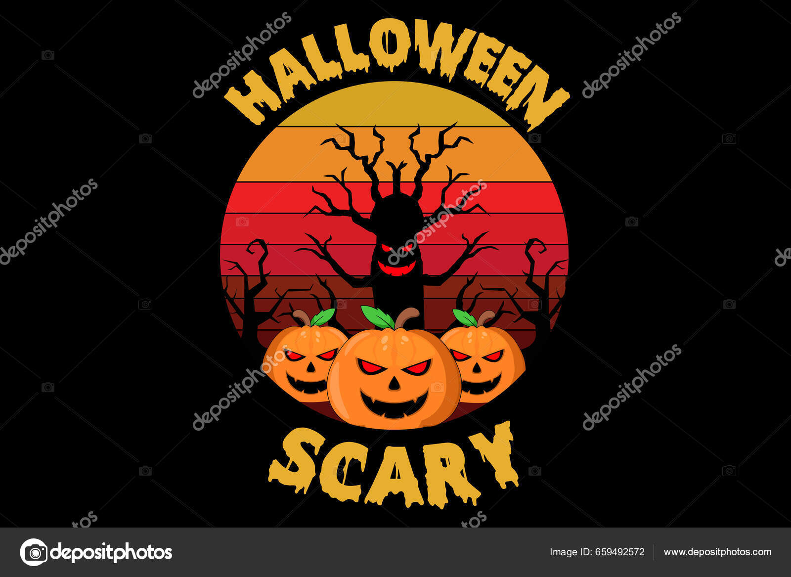 Halloween Miedo Con Calabaza Diseño Paisaje Vector de stock por