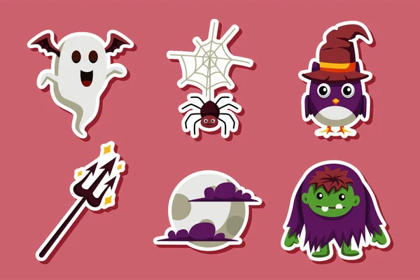 Cartoon Halloween Sticker Set Collection — Stock Vector