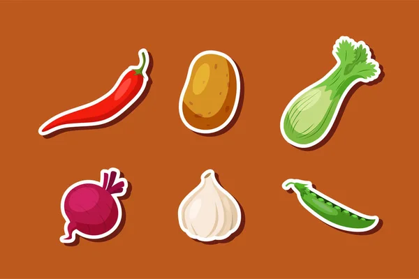 Set Collection Autocollants Légumes — Image vectorielle