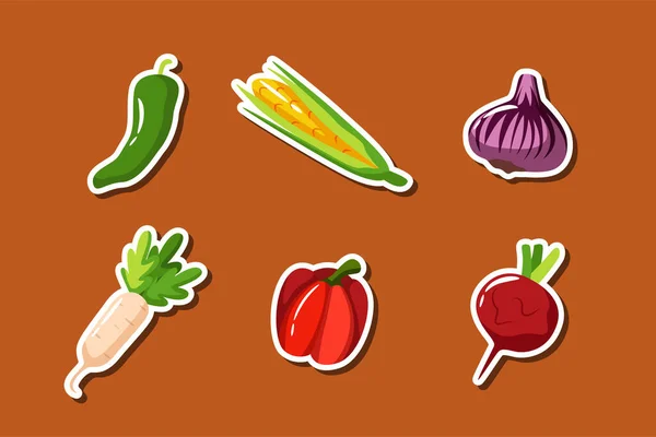 Set Collection Vegetable Sticker — Stock Vector