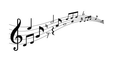 Beyaz arkaplan üzerindeki müzikal melodi notalarının vektör çizimi