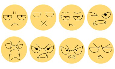 Beyaz bir arkaplanda kızgın yüz ifadesi