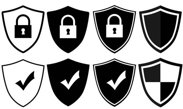 Ícones Escudo Segurança Definido Fundo Branco — Fotografia de Stock