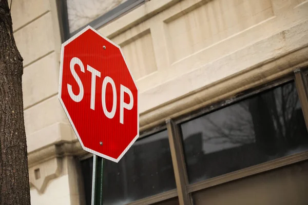道路上の赤い停止標識 — ストック写真