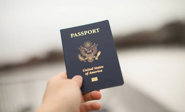 배경에 깃발을 여권을 — 스톡 사진