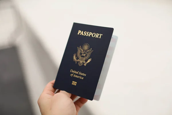 Hand Holding Passport Flag United States America — Foto Stock
