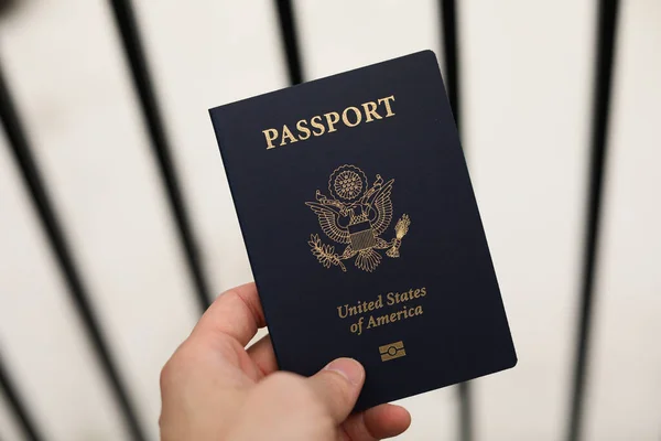 Hand Holding Passport Flag United States America — Photo