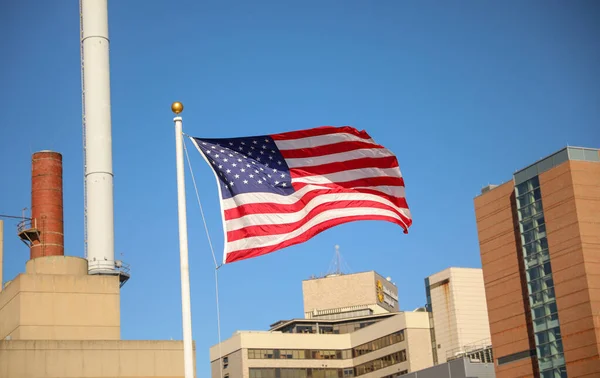 Usa Usa Amerika Amerikansk Flagga Modern Stad Stadsutsikt — Stockfoto