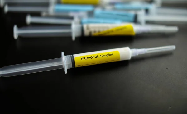 Medical Syringe Vaccine Black Background — Stockfoto