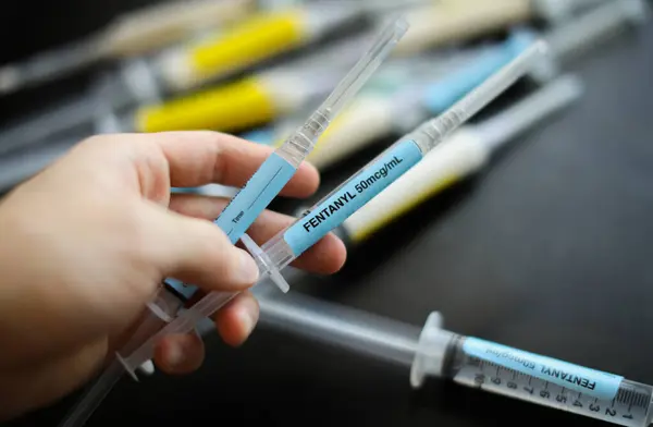 Medical Concept Hand Holding Syringe Vaccine Pills —  Fotos de Stock