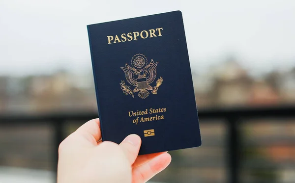 Hand Holding Passport Flag United States America — Fotografia de Stock