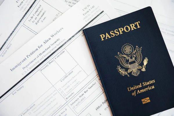 Gros Plan Passeport Avec Drapeau Des États Unis Amérique — Photo