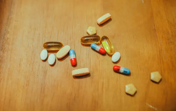 Medicamentos Vitaminas Que Simbolizan Importancia Estilo Vida Saludable Prevención Curación —  Fotos de Stock