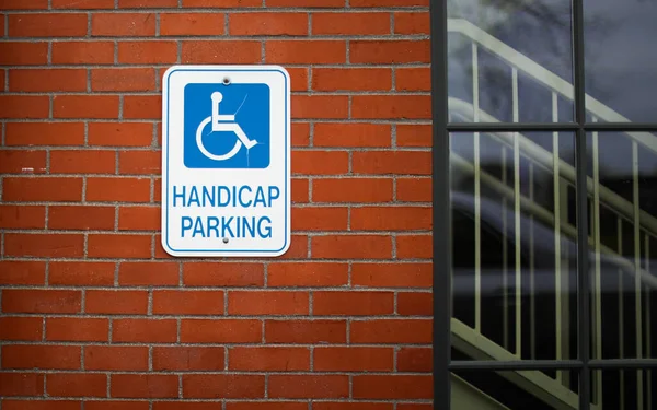 Signo Discapacidad Símbolo Azul Blanco Accesibilidad Representa Necesidad Acceso Sin —  Fotos de Stock