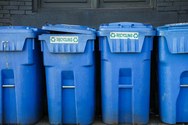 범람하는 쓰레기통 재활용 쓰레기통은 문제를 해결하고 자연을 보존하기 폐기물 관리와 — 스톡 사진