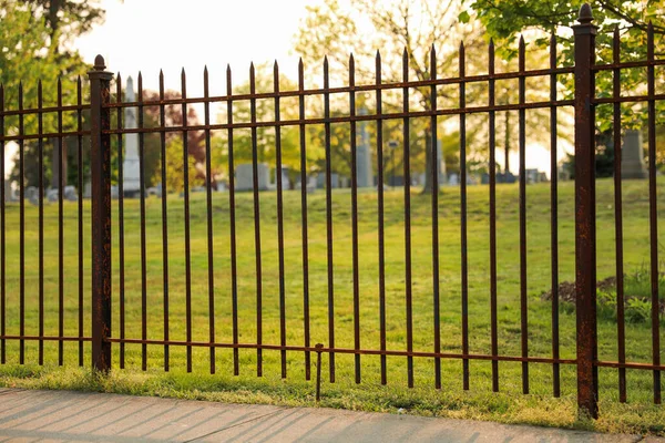 Black Metal Fence Symbolizes Boundaries Protection Security Represents Division Spaces — Stock Photo, Image
