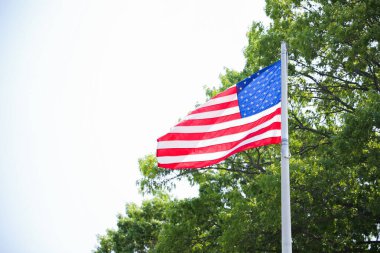 Bir Amerikan evinin önünde gururla sergilenen Amerikan bayrağı vatanseverliği, ulusal kimliği ve ülkesine olan sevgiyi simgeler. Birleşik Devletler 'in üzerine kurulduğu birlik, özgürlük ve değerleri temsil eder.