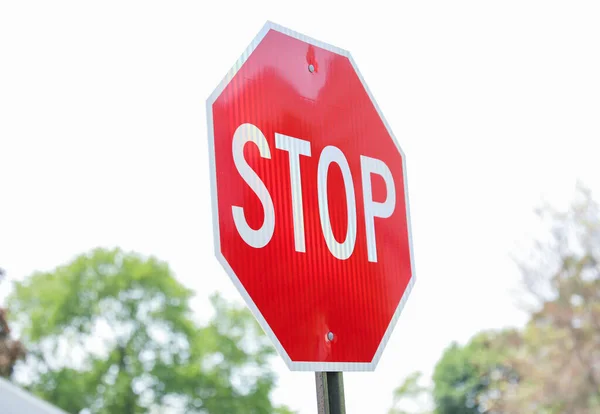 Red Stop Sign Signifies Caution Safety Control Imperative Pause Halt — Stock Photo, Image