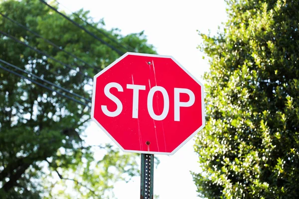Red Stop Sign Signifies Caution Safety Control Imperative Pause Halt — Stock Photo, Image