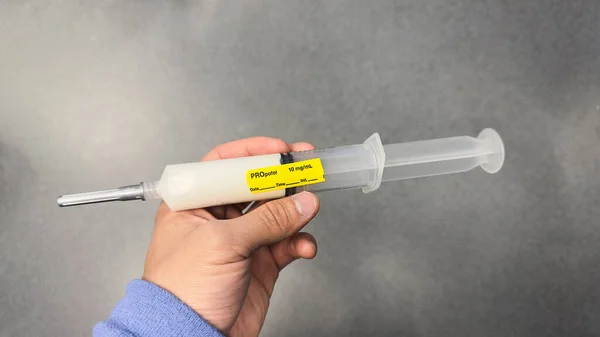Hospital Medications Fentanyl Propofol Intravenous Fluids Drugs Syringes Needles Symbolize — Stock Photo, Image