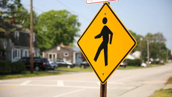 Señal Peatonal Símbolo Seguridad Peatonal Pasos Cruzados Precaución Importancia Compartir — Foto de Stock