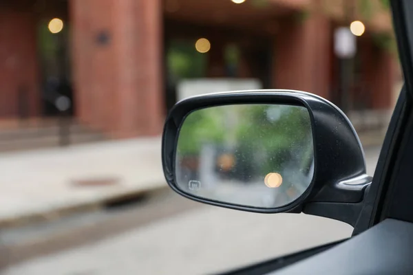Car Mirror Reflects Journey Ahead Symbolizing Self Reflection Perspective Awareness — Stock Photo, Image