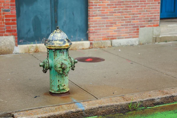 Пожежний Гідрант Стоїть Високо Галасливій Міській Вулиці Представляючи Готовність Безпеку — стокове фото