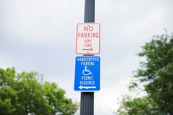 Close Blue White Handicap Sign Symbolizing Accessibility Inclusivity Accommodations Individuals — Stock Photo, Image