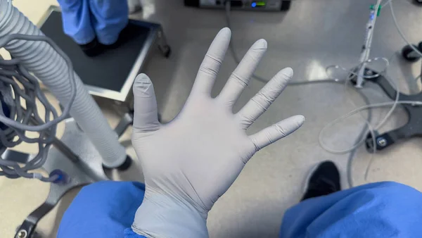 Glove Hospital Symbolizes Healing Protection Colorful Gloves Neatly Arranged Conveying — Stock Photo, Image