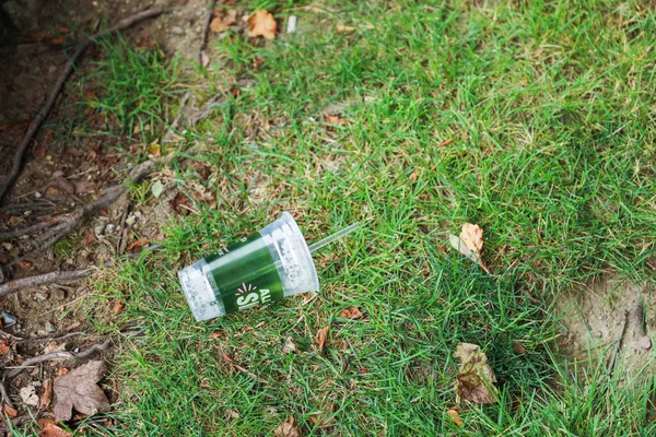 Σκουπίδια Πράσινο Γρασίδι — Φωτογραφία Αρχείου