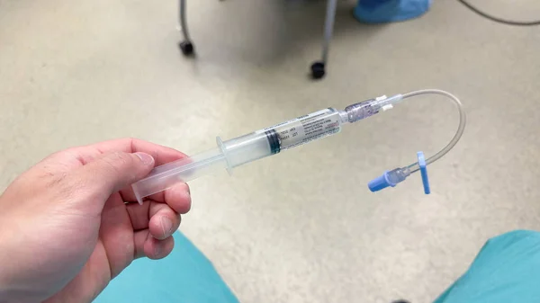 Medical Syringe Hands Woman — Stock Photo, Image