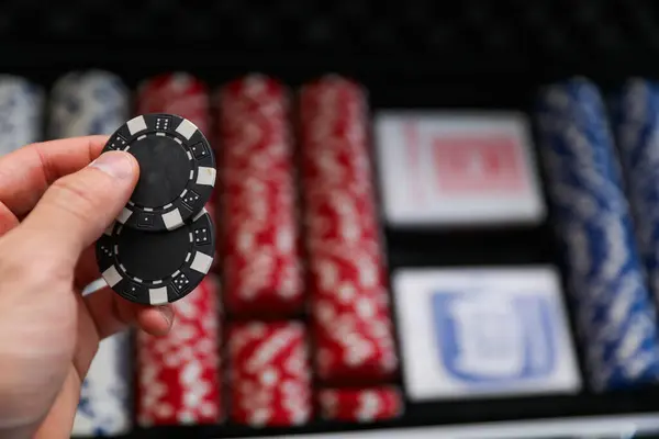 Casino Chips Poker Cards Hand — Stock Photo, Image