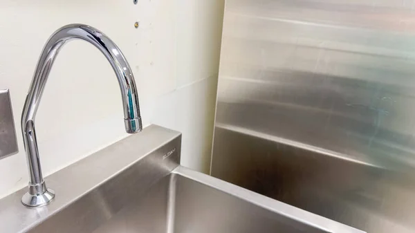 stainless sink in the bathroom