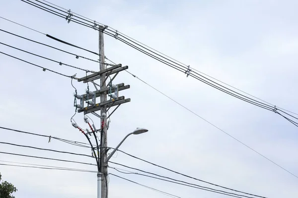 Poste Alta Tensão Poste Eletricidade — Fotografia de Stock