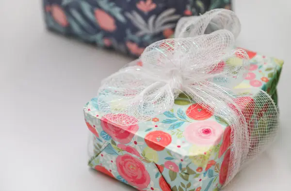 Colorful Gift Box Bow White Background — Stock Photo, Image