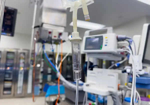 empty iv bag for patient in hospital