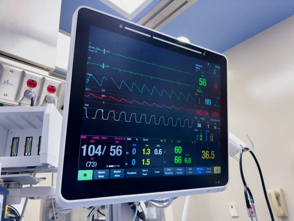 heart monitor with blood monitor in hospital room