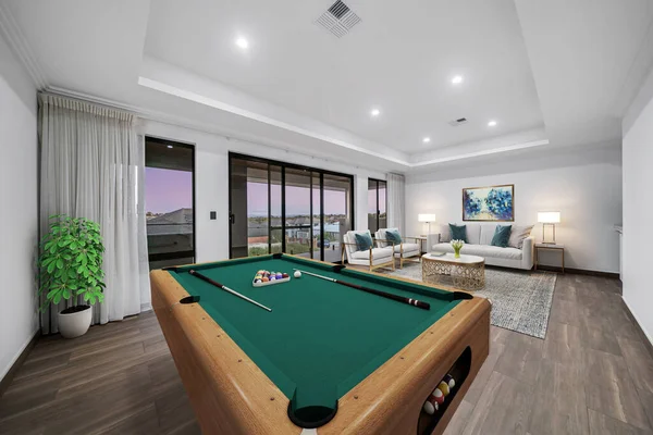Interior Dari Apartemen Modern Dengan Tabel Biliar Desain Rendering — Stok Foto