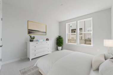 interior of modern bedroom with white walls, 3d rendering