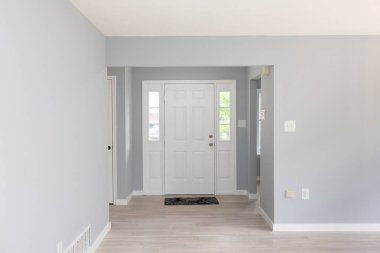 Kapısı olan boş bir koridor. İç dizayn. 3d oluşturma 