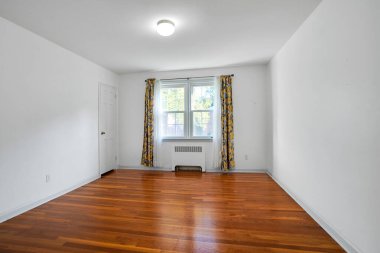 Perdeli boş bir oda. İç tasarım. 3d oluşturma 