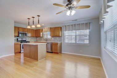 Mutfağı olan boş bir oda. İç dizayn. 3d oluşturma 