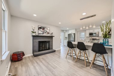 Yeni dairede güzel bir yemek salonu. 3d oluşturma